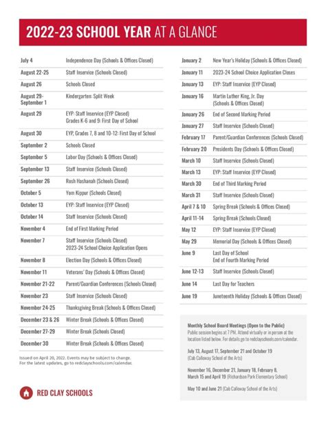 Red Clay School District Calendar 2022-2023 & Holidays