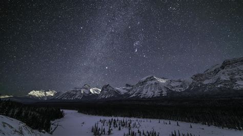 wallpaper mountains, stars, night, snow, winter HD : Widescreen : High Definition : Fullscreen