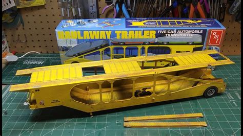 AMT Five Car Haulaway Semi Trailer 1/25 Scale Model Kit Build Review and Weathering AMT1193 ...