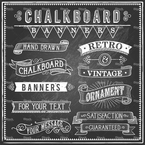 Set of vintage banners and ornaments. Each object is grouped and file... | Chalkboard banner ...