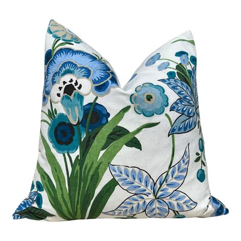 Floral Pasadena Pillow in Blue and Green. Decorative Accent Cushion Cover, Euro Sham Floral for ...