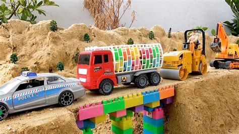 Collection funny videos toy bridge construction vehicles - YouTube