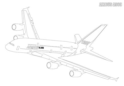 A380 Airbus: Coloring page of the A380 Airbus plane to print and color