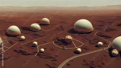 first martian colony - mars base - planet mars colony with geodesic ...