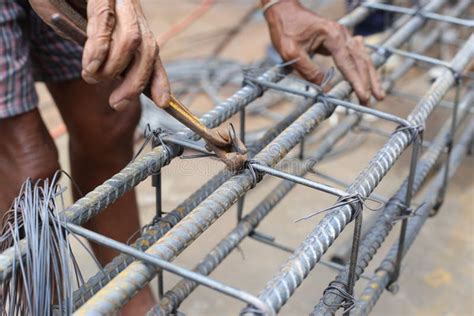 Man is Working on Beam Stirrups Stock Image - Image of construction ...