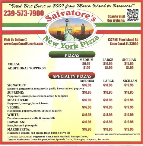 Salvatore's New York Pizza Menu - Urbanspoon/Zomato