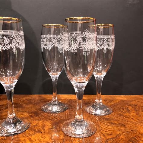 Italian 24k Gold Rimmed Champagne Flutes Vintage Glassware - Etsy