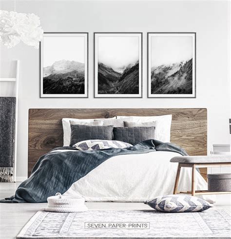 Black White Mountain Landscape Set of 3 Wall Art. Nordic | Etsy