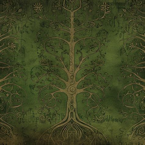 Premium Photo | A green and gold wallpaper with the tree of life written in the middle.