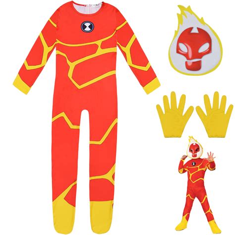 Ben 10 Heatblast Cosplay Costume Onesie with Mask Gloves Halloween Outfits - GetLoveMall cheap ...