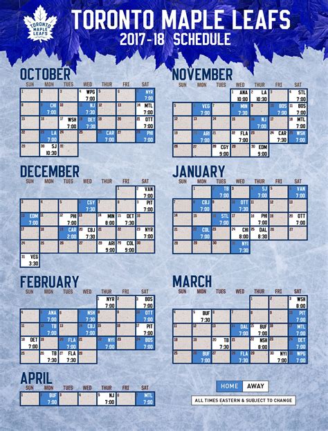 Toronto Maple Leafs 17-18 Printable Schedule : r/leafs