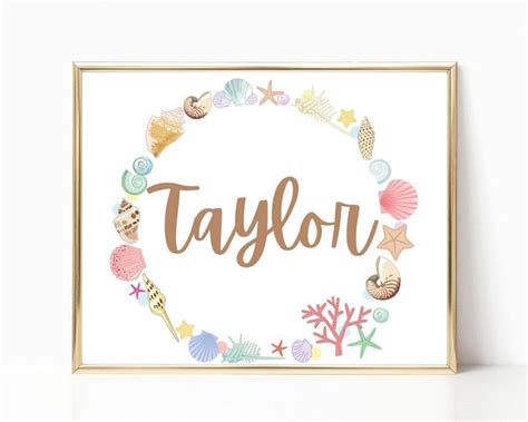 Personalized Watercolor Seashell Wreath Name, Taylor Name, Cursive Name ...