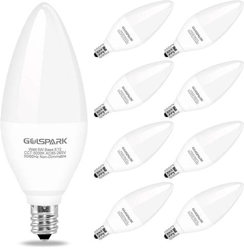 E12 LED Candelabra Light Bulbs,8 Packs Ceiling Fan Light Bulbs, Daylight 5000K Type B E12 Small ...