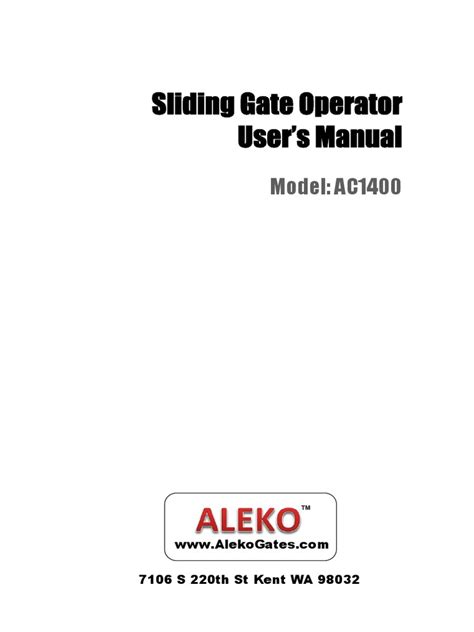 Sliding Gate Operator User's Manual AC1400vAG | PDF | Screw | Switch