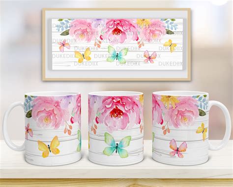 11oz Mug Sublimation Designs Wood Butterfly Flower Floral Mug - Etsy