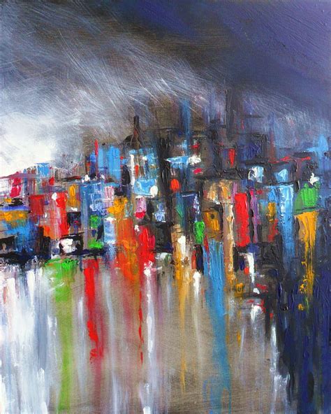 City Abstract Original painting Night time Cityscape Wall art