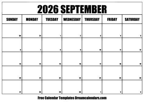 September 2026 Calendar - Free Printable with Holidays and Observances