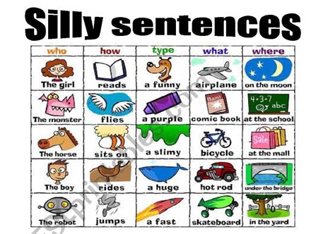 Silly sentences with lesson plan - 3 pages! - ESL worksheet by azzay