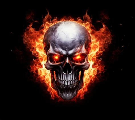 Premium AI Image | A close up of a skull with flames on a black background generative ai