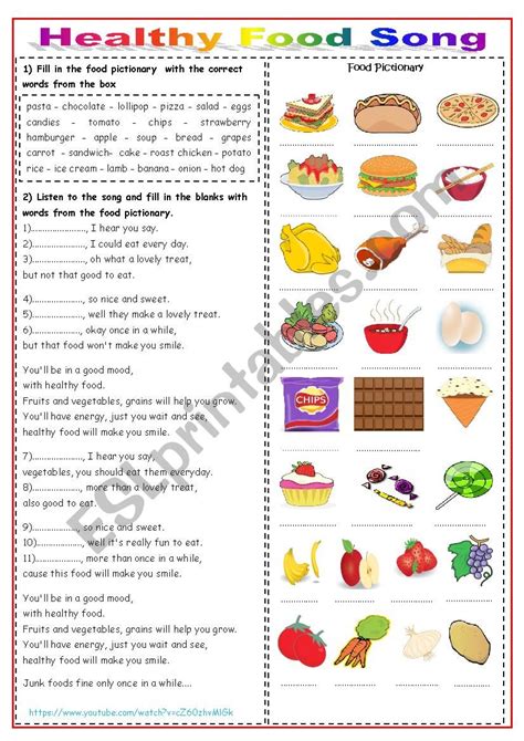 Healthy Food Song - ESL worksheet by saaidiyasmine