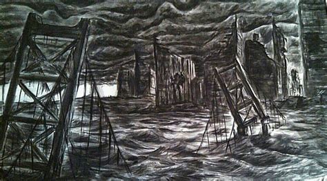 The Broken Bridge Drawing by Ian Liegeois