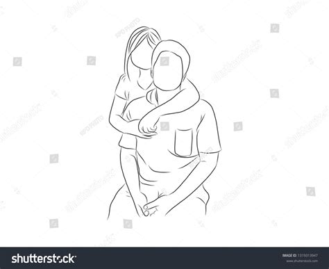 Lover Hugging Each Other Drawing Lineart Stock Vector (Royalty Free) 1319313947