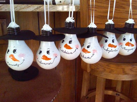 Snowman light bulb ornaments I made for my grankids this Christmas (2013) I never saw names used ...