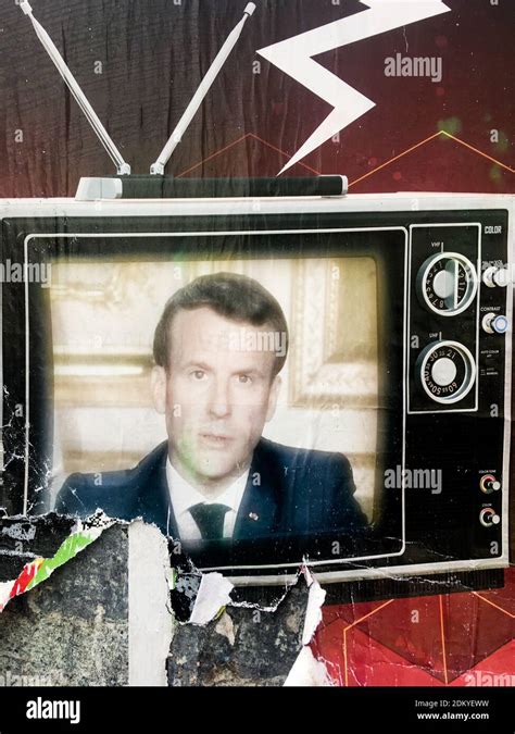 President Macron on a TV screen, Lyon, France Stock Photo - Alamy