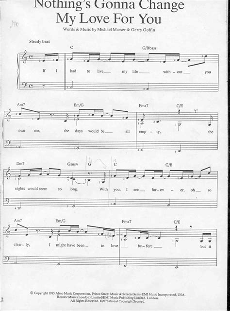 Partitura para piano de Nothing´s Gonna Change My Love For You de Glenn Medeiros | Partituras de ...