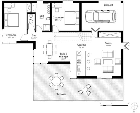 Plan maison à toit plat avec 4 chambres - Ooreka