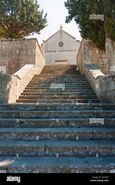 Stone stairs leading to St. Ann parish church in Donji Humac on Brač island, Croatia Stock Photo ...