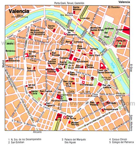 Tourist map of Valencia city center. Valencia city center tourist map ...