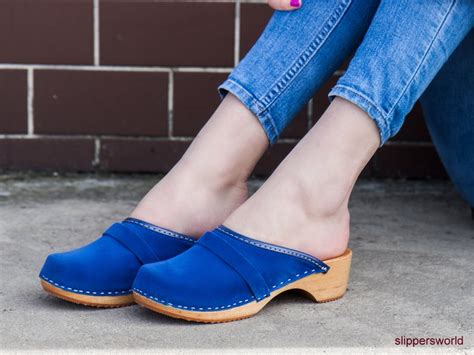 Blue Velour clogs for women Swedish women clogs wood and | Etsy