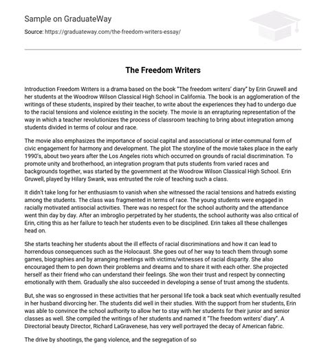 ⇉The Freedom Writers Analysis Essay Example | GraduateWay