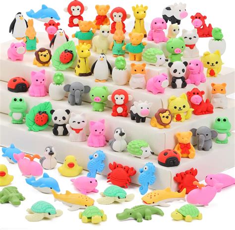 70Pcs Animal Erasers - Desk Pets, 3D Take Apart Pencil Erasers ...