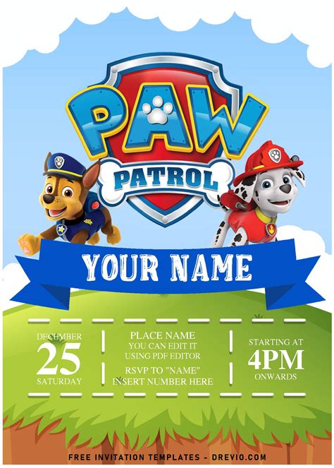 Free Editable PDF – Cartoon Paw Patrol Birthday Invitation Templates ...