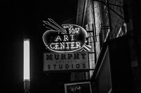 Free stock photo of Art Center, black and white, neon sign