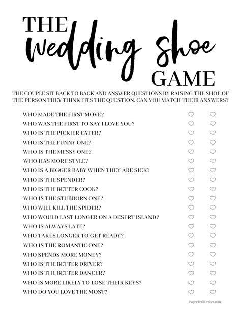 The Wedding Shoe Game Free Printable | Paper Trail Design in 2020 ...