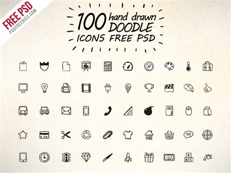 100 Hand Drawn Doodle Icons Free PSD | PSDFreebies.com