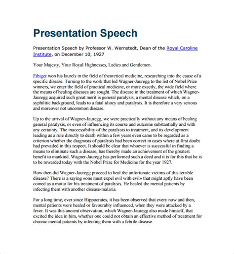 8+ Presentation Speech Example Templates | Sample Templates