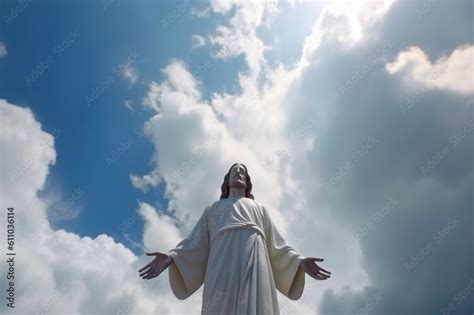 Jesus Christ with clouds in the sky Stock Illustration | Adobe Stock