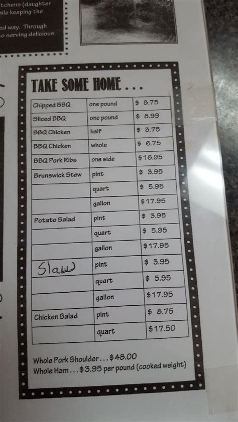 Menu at Scott's Barbecue, Cochran