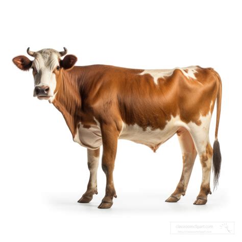 Cows Cattle Buffalo-cow brown and white side view isolated on white background