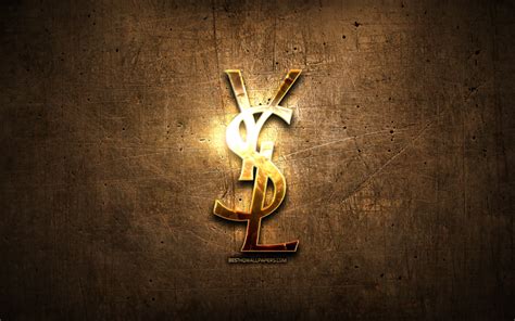 Download wallpapers Yves Saint Laurent golden logo, artwork, brown ...