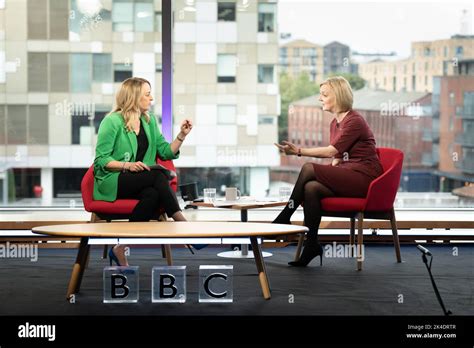 Laura Kuenssberg (left) interviews Prime Minister Liz Truss on the BBC1 current affairs ...