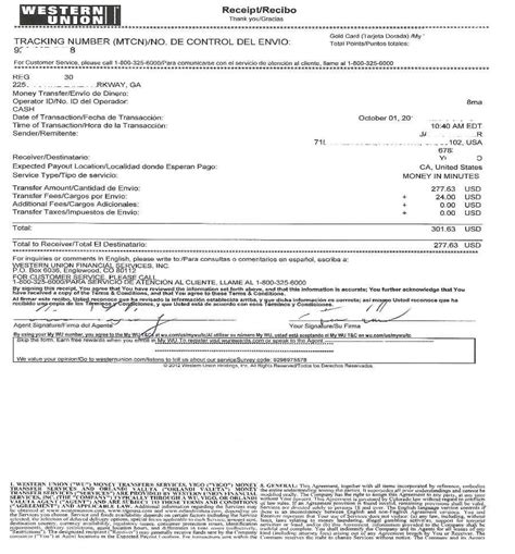 Fees Western Union Receipt - e Customs Clearing