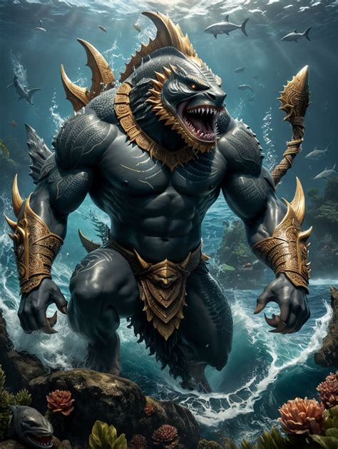 Premium Free ai Images | fijian water god depicted as shark god or ...