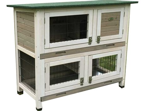 2 Tier Rabbit Hutch - Grey Design - 2 Removable Dirt Trays