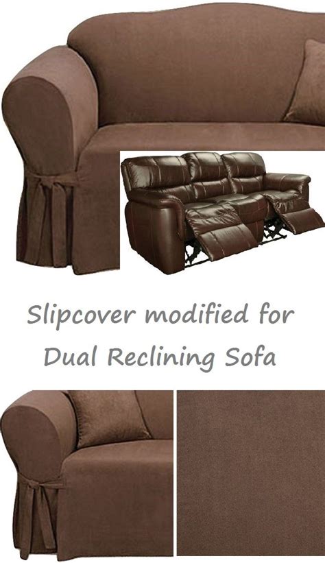 Dual Reclining SOFA Slipcover Suede Chocolate Sure Fit Recliner Couch ...