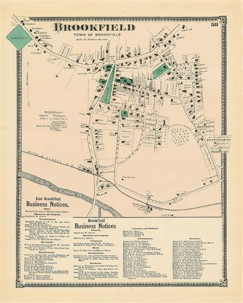 Village of BROOKFIELD, Massachusetts 1870 Map - Etsy | Map, Town map ...